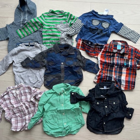 Set of  9 Long Sleeve Button Shirts Baby Boy ( Varies 6-18 months ) - Picture 1 of 3
